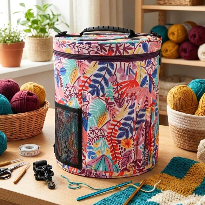 Large Knitting & Crochet Storage Bag with Lid – Yarn Organiser Tote for Needles, Hooks & Projects