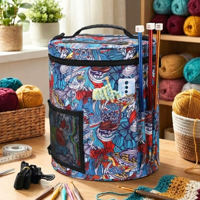 Large Knitting & Crochet Storage Bag with Lid – Yarn Organiser Tote for Needles, Hooks & Projects