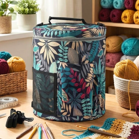 Large Knitting & Crochet Storage Bag with Lid – Yarn Organiser Tote for Needles, Hooks & Projects