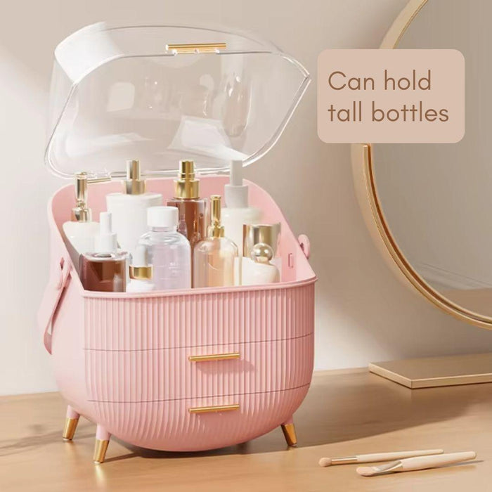 Large Makeup Storage Organiser with Lid – Waterproof Makeup & Skincare Organiser with Drawers