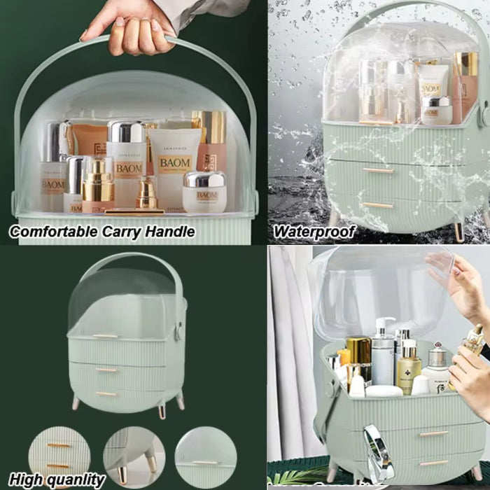 Large Makeup Storage Organiser with Lid – Waterproof Makeup & Skincare Organiser with Drawers
