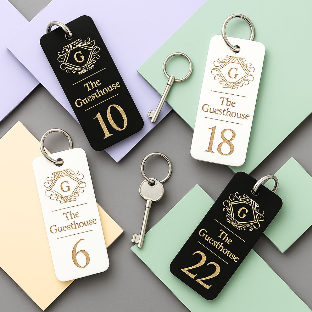 Large Personalised Hotel Keyring I Boutique Business Logo Keychain ...