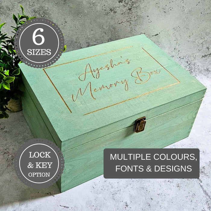 Large Wood Jewellery Box with Lock - Gold Engraved, Personalised Gift for Her
