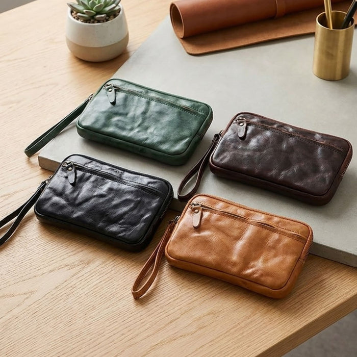 Leather Zipper Purse Wallet | Vegetable Tanned Cowhide Clutch