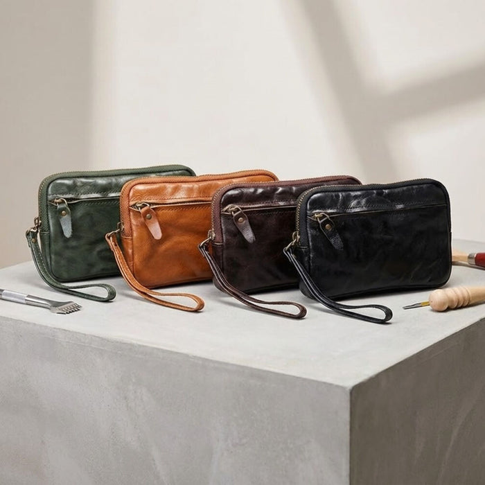Leather Zipper Purse Wallet | Vegetable Tanned Cowhide Clutch
