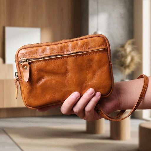 Leather Zipper Purse Wallet | Vegetable Tanned Cowhide Clutch