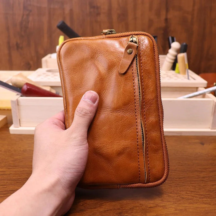 Leather Zipper Purse Wallet | Vegetable Tanned Cowhide Clutch