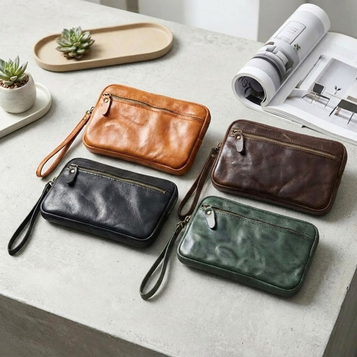 Leather Zipper Purse Wallet | Vegetable Tanned Cowhide Clutch