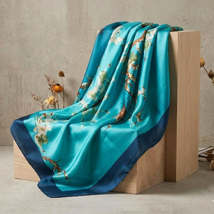 Luxury Blue Satin Wrap Scarf - Large