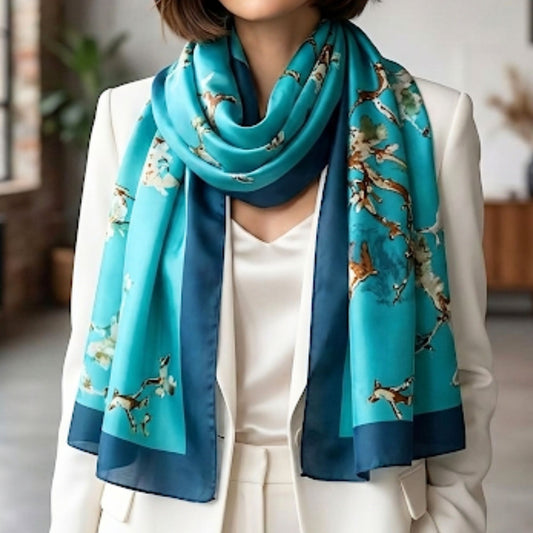 Luxury Blue Satin Wrap Scarf - Large