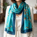 Luxury Blue Satin Wrap Scarf - Large