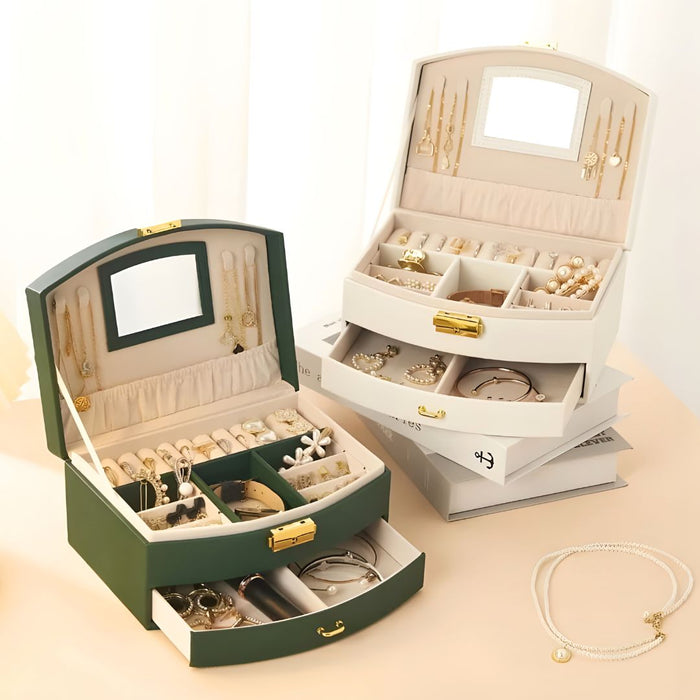 Luxury Two-Tier Jewellery Box with Mirror, Lining & Lock