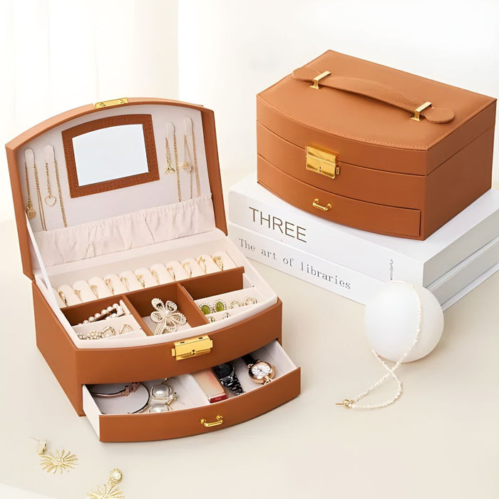 Luxury Two-Tier Jewellery Box with Mirror, Lining & Lock