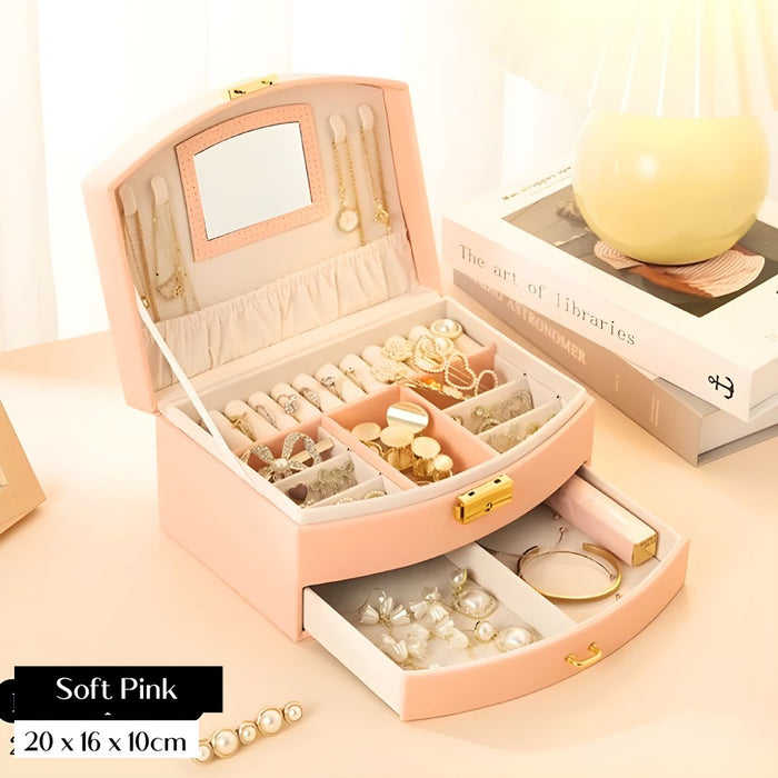 Luxury Two-Tier Jewellery Box with Mirror, Lining & Lock