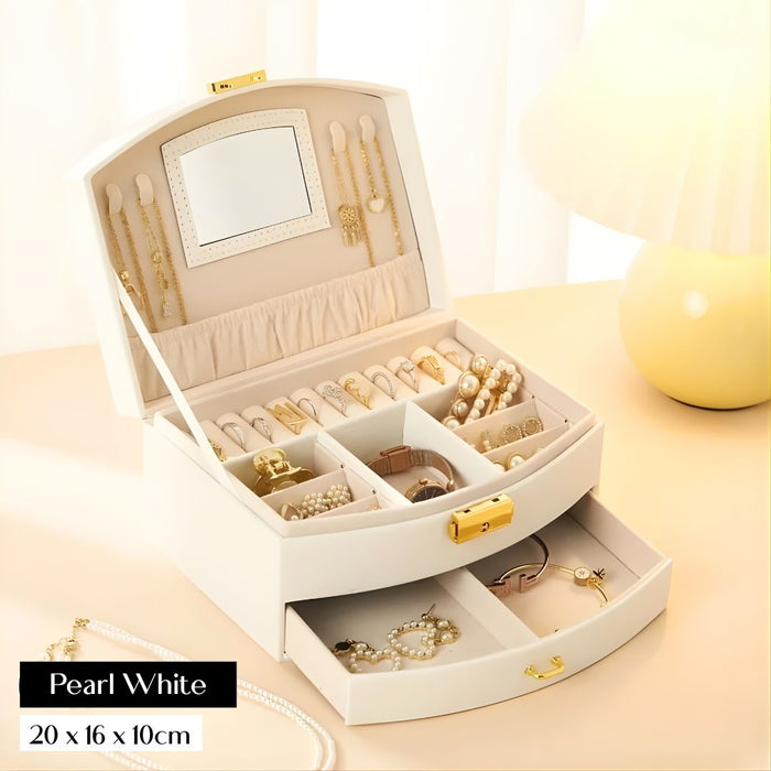 Luxury Two-Tier Jewellery Box with Mirror, Lining & Lock