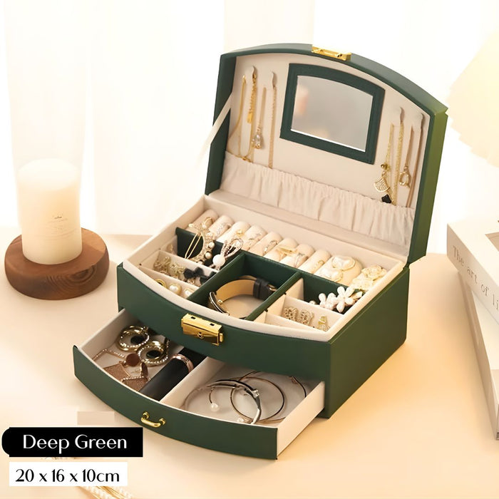 Luxury Two-Tier Jewellery Box with Mirror, Lining & Lock