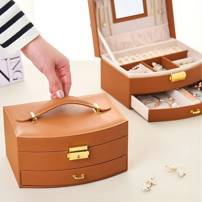 Luxury Two-Tier Jewellery Box with Mirror, Lining & Lock