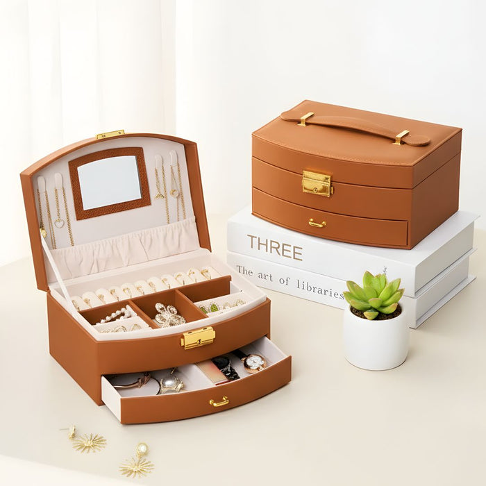 Luxury Two-Tier Jewellery Box with Mirror, Lining & Lock