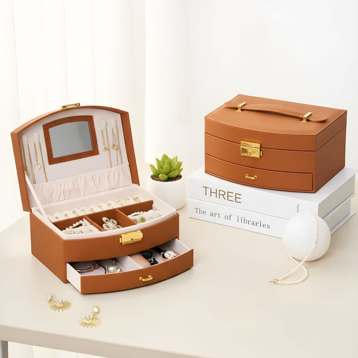 Luxury Two-Tier Jewellery Box with Mirror, Lining & Lock
