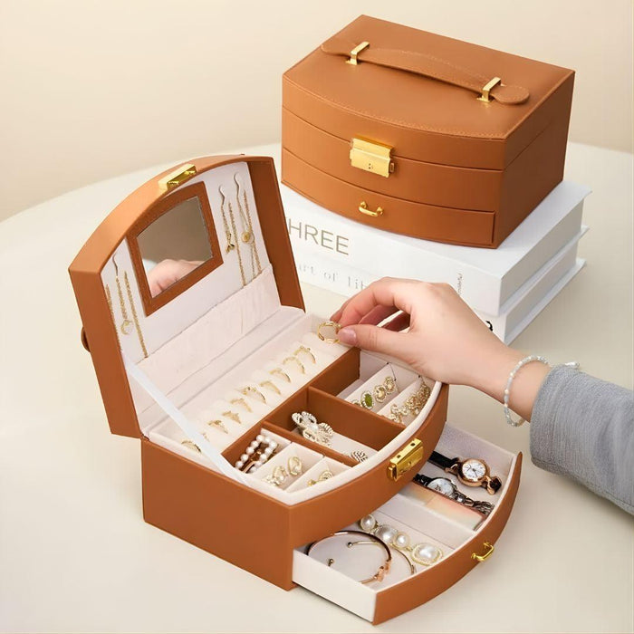 Luxury Two-Tier Jewellery Box with Mirror, Lining & Lock