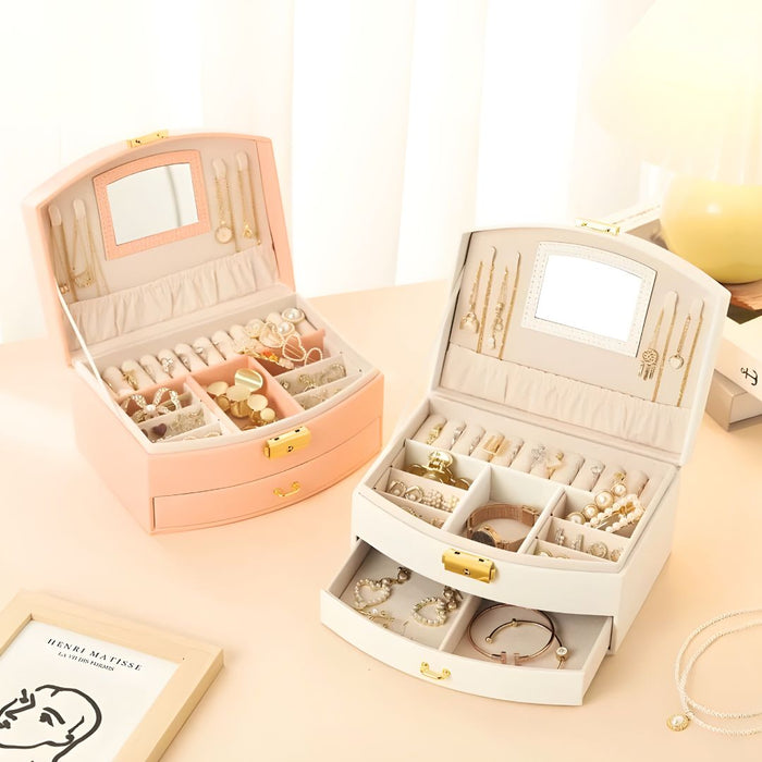 Luxury Two-Tier Jewellery Box with Mirror, Lining & Lock