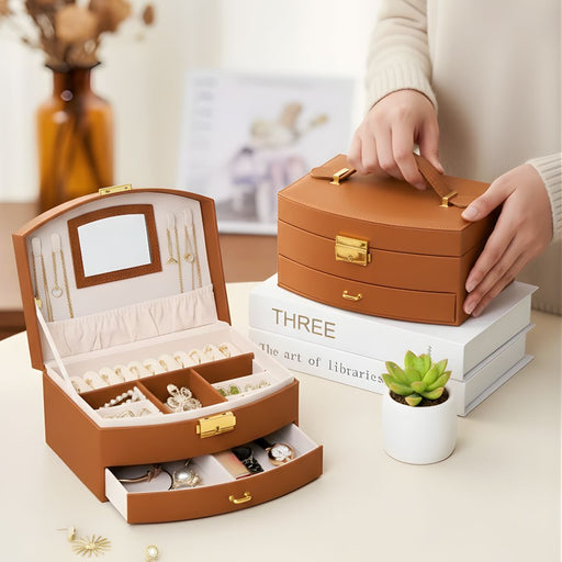 Luxury Two-Tier Jewellery Box with Mirror, Lining & Lock
