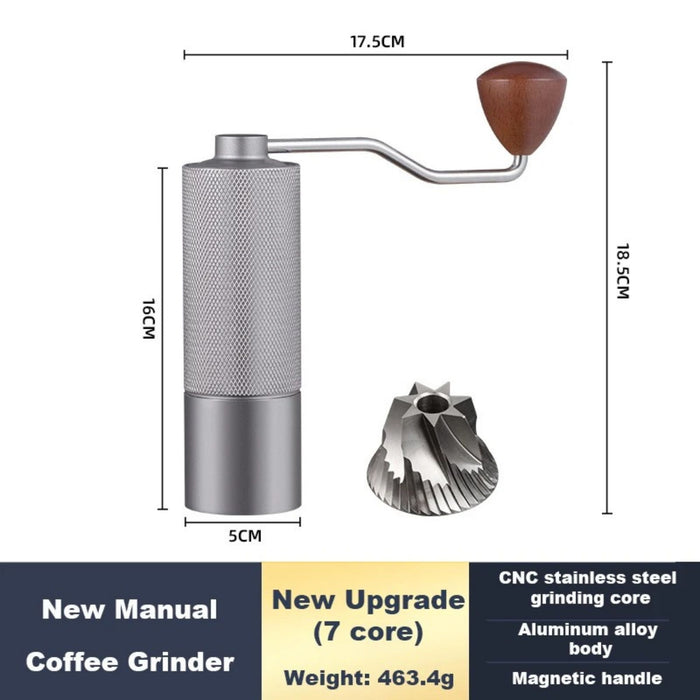 Manual Coffee Grinder – 7-Core Stainless Steel Burr Hand Grinder with Adjustable Grind Settings