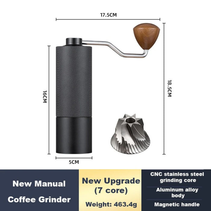 Manual Coffee Grinder – 7-Core Stainless Steel Burr Hand Grinder with Adjustable Grind Settings