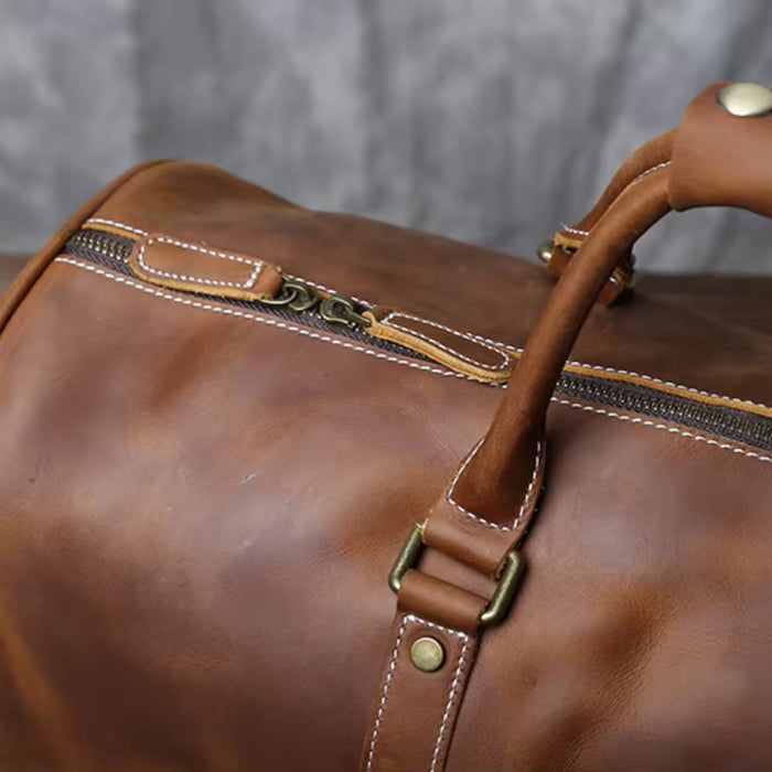 Men’s Genuine Leather Travel Bag | Retro Carry-On Weekend Duffle