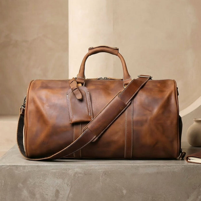 Men’s Genuine Leather Travel Bag | Retro Carry-On Weekend Duffle
