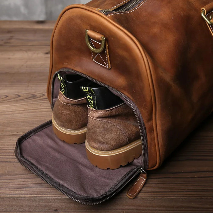 Men’s Genuine Leather Travel Bag | Retro Carry-On Weekend Duffle