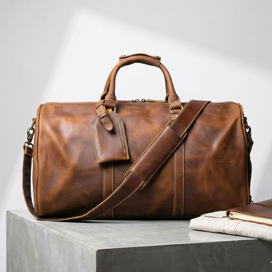 Men’s Genuine Leather Travel Bag | Retro Carry-On Weekend Duffle