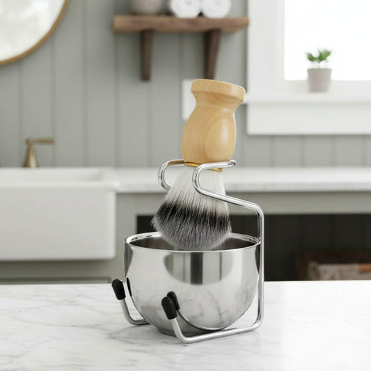 Men’s Shaving Brush and Bowl Set – 3-in-1 Traditional Wet Shaving Kit with Stand