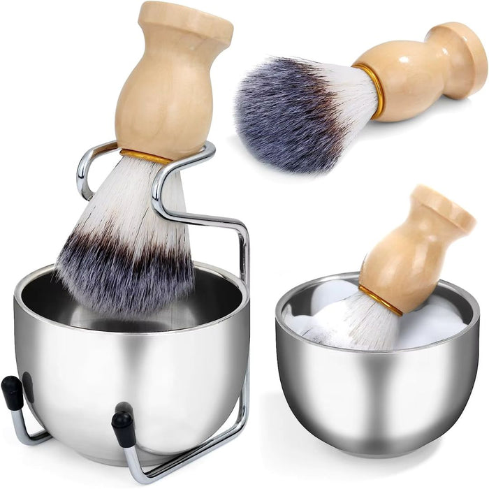 Men’s Shaving Brush and Bowl Set – 3-in-1 Traditional Wet Shaving Kit with Stand