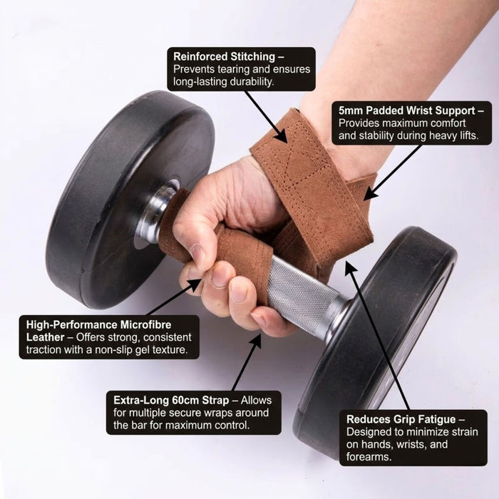 Microfibre Leather Weight Lifting Wrist Straps – Non-Slip Grip Training Straps