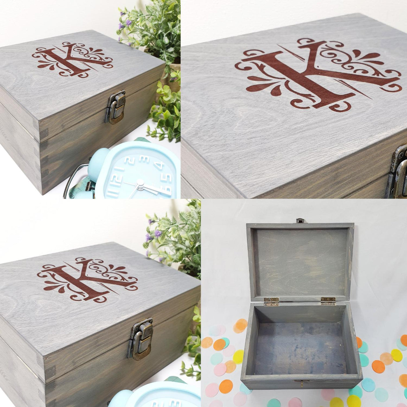 Monogram Initial Memory Box I Floral Wooden Gift Box I Christmas Gift ...