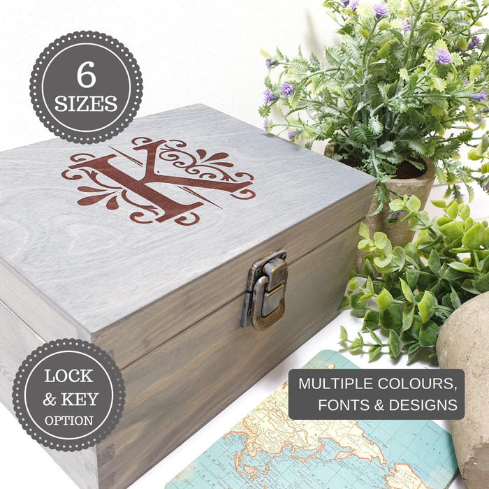 Monogram Initial Memory Box I Floral Wooden Gift Box I Christmas Gift ...