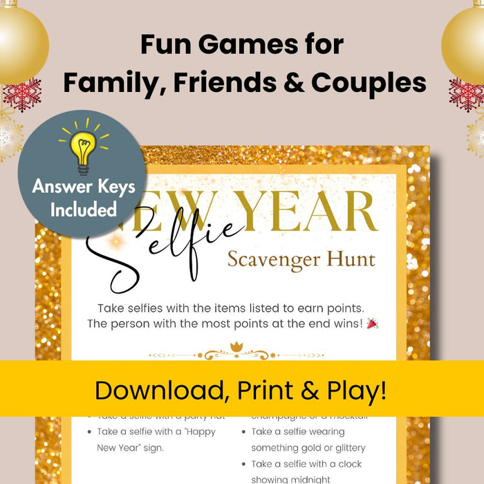 New Year Selfie Scavenger Hunt Printable Game Fun Party Activity