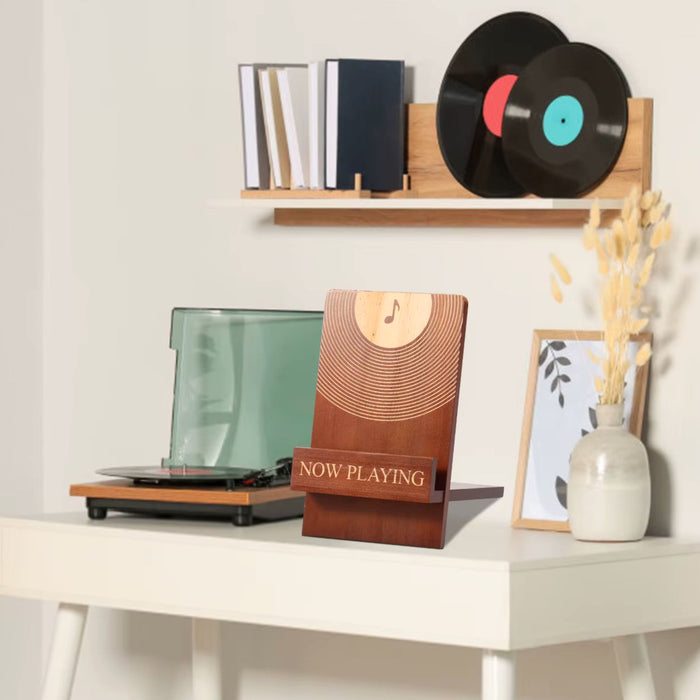 Now Playing Vinyl Record Stand – Wooden Vinyl Record Holder & Display Stand