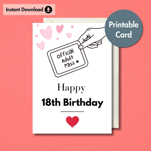 Official Adult Pass 18th Birthday Card | Printable Downloadable Card for Him Her