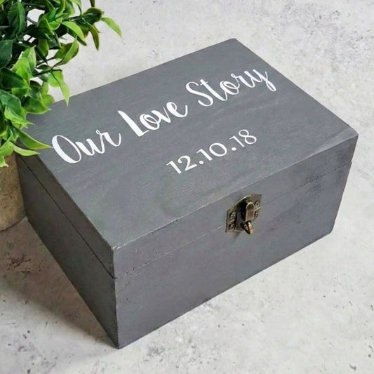 Our Love Story Wooden Anniversary Box I 5th Wedding Anniversary Keepsake Gift - 6 Sizes Small to XLarge