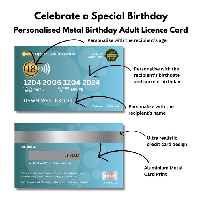 Personalised 18th Birthday Gift, Official Adult Licence Card, 18th Birthday Wallet Card, 18th Birthday Keepsake Gift, Funny Gift for 18 Year Old