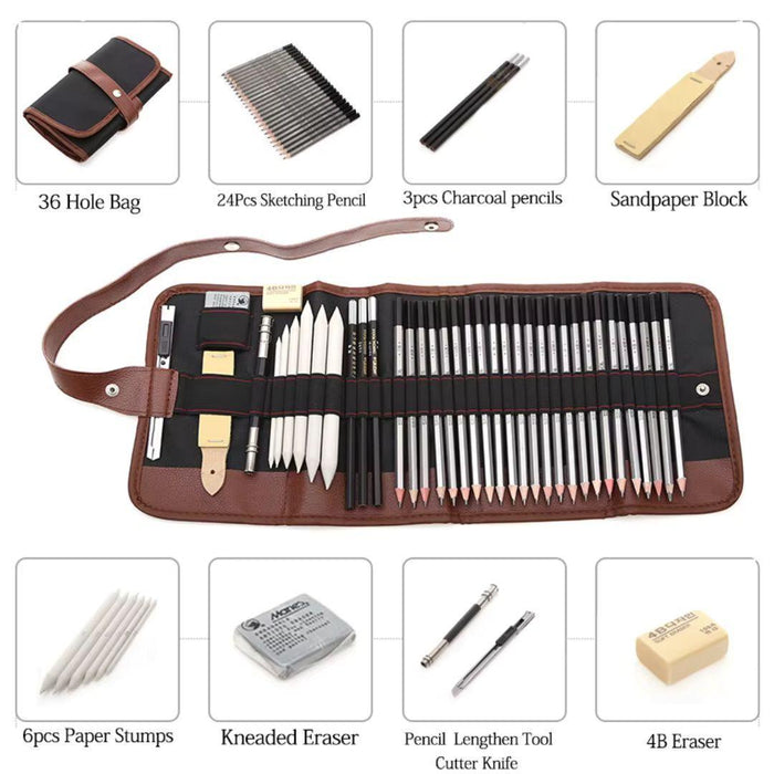 Personalised 39-Piece Professional Sketching Pencil Set with Roll-Up Case
