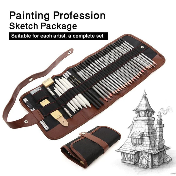 Personalised 39-Piece Professional Sketching Pencil Set with Roll-Up Case