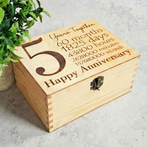 Personalised 5th Anniversary Wooden Box I Wedding Anniversary Gift