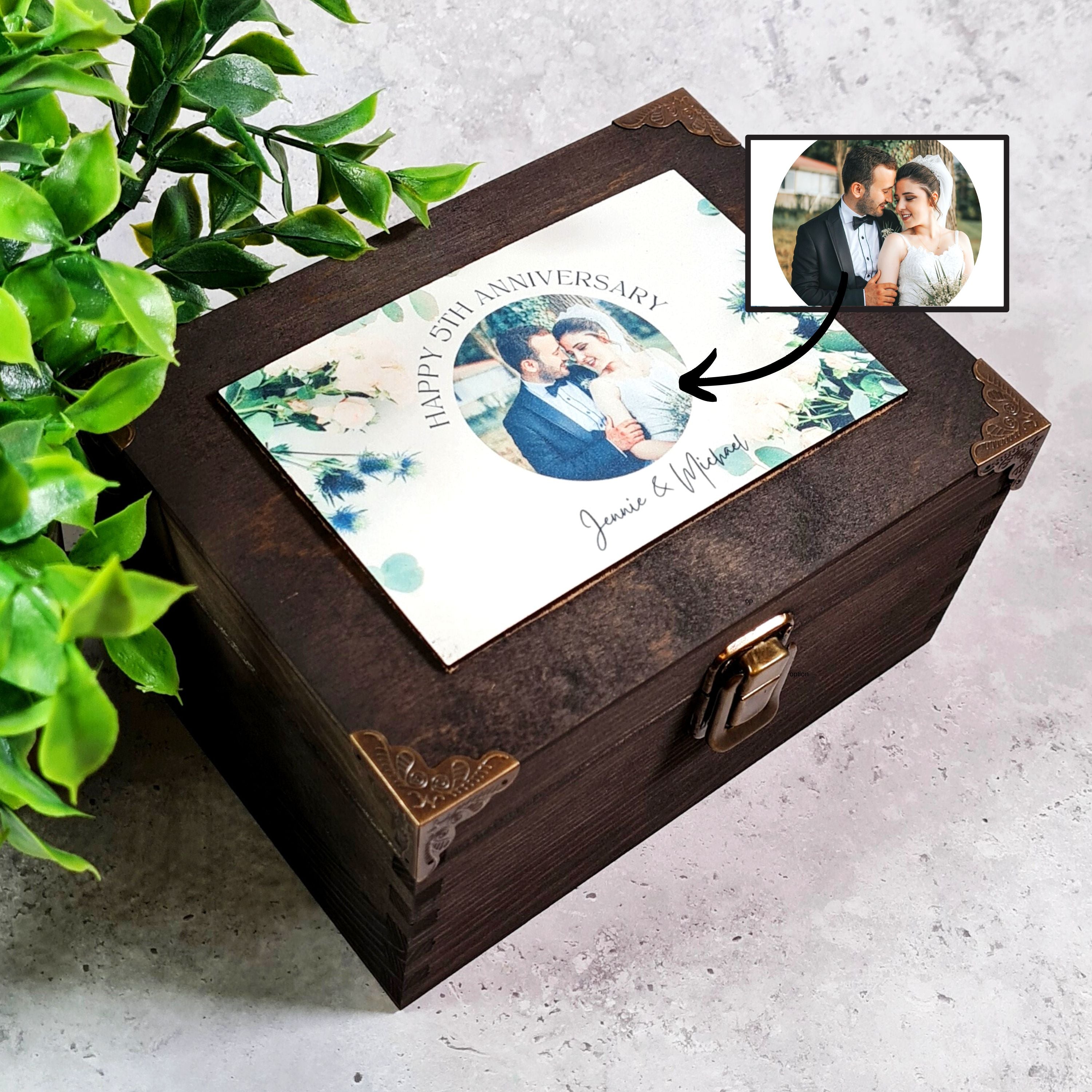 Personalised Anniversary Keepsake Box - Wood Photo Print Gift - Wedding Anniversary Present