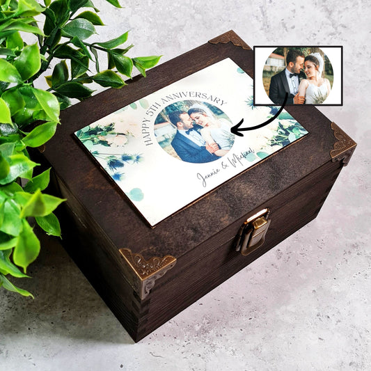 Personalised Anniversary Keepsake Box - Wood Photo Print Gift - Wedding Anniversary Present