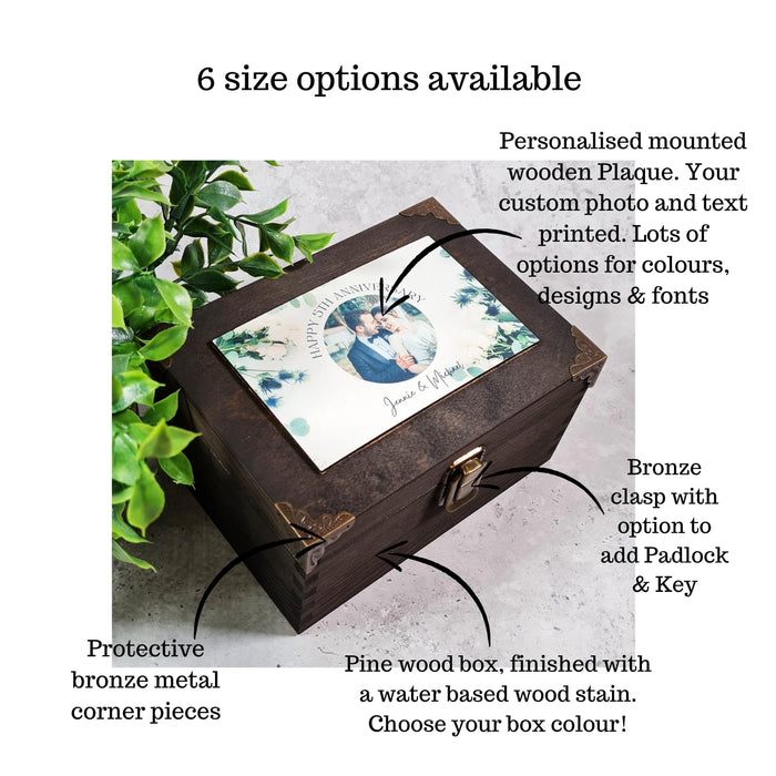 Personalised Anniversary Memory Box I Wedding Couples Photo Box I Wooden 5th Anniversary Gift Idea