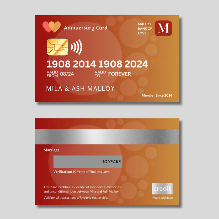 Personalised Anniversary Wallet Card, Romantic Keepsake Gift for Partner, Wedding Anniversary Present for Couples, Sentimental Metal Love Credit Card