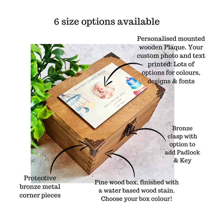 Personalised Baby Photo Keepsake Box - Wooden Baby Memory Box - Newborn Baby Gift